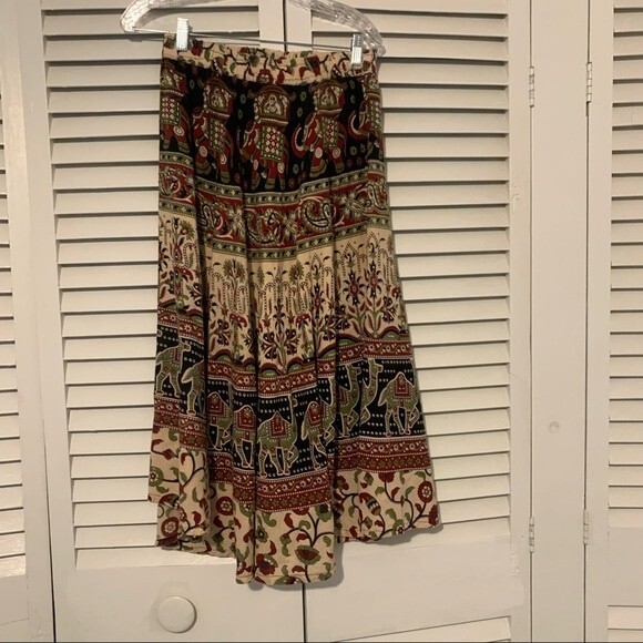 Boho Hippie Print Camel Elephant Floral Flowy Midi Skirt size Medium - Picture 5 of 7
